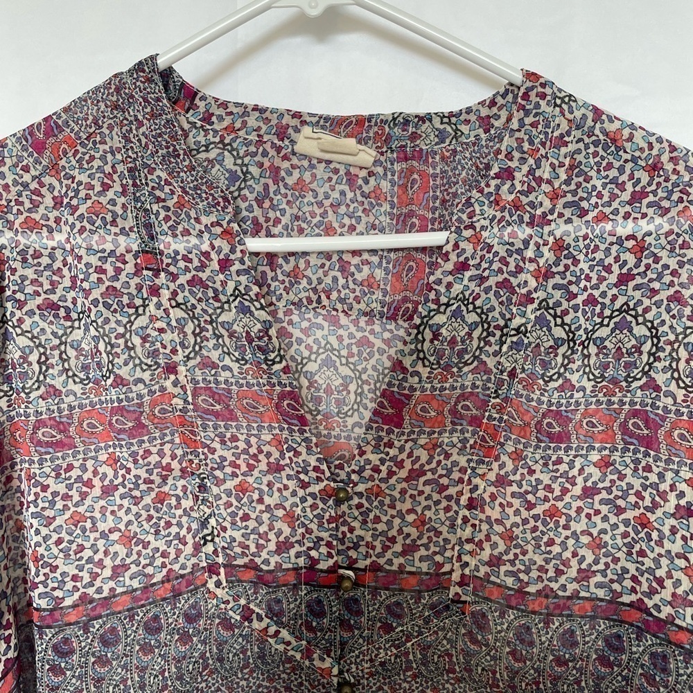 Converse One Star Women's Sheer Button Down Bohemian Paisley Long Sleeve Tunic   - Picture 3 of 6